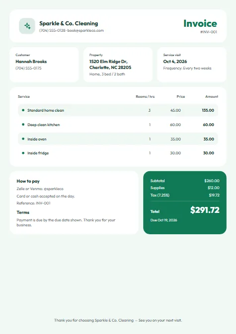 Fresh Green invoice template preview