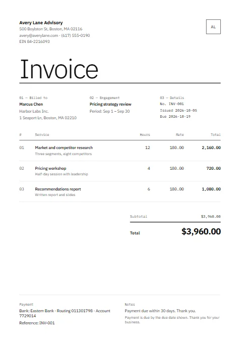 Minimal Mono invoice template preview