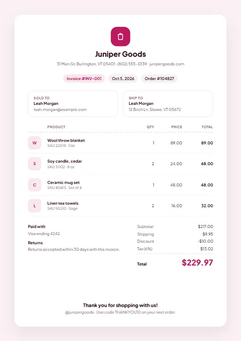 Retail Receipt invoice template preview