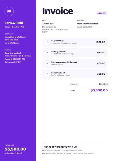 Studio invoice template preview