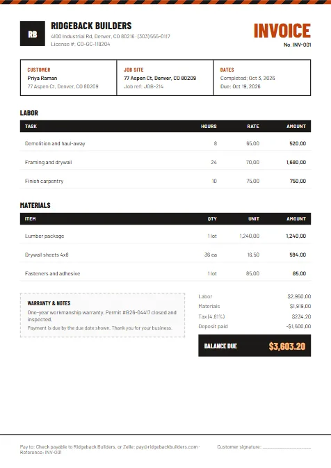 Trade Pro invoice template preview